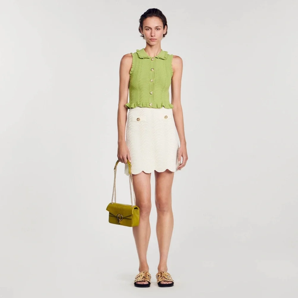 Sandro Olive Green Sleeveless Button-Down Knit Top - Picture 3 of 5